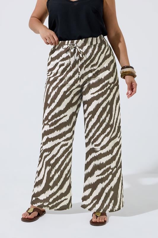 LIMITED COLLECTION Plus Size Brown Zebra Wide Leg Trousers | Yours Clothing 1