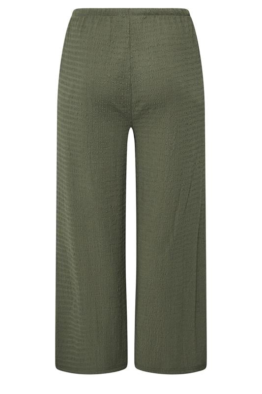 YOURS Plus Size Khaki Green Wide Leg Crinkle Trousers | Yours Clothing 6
