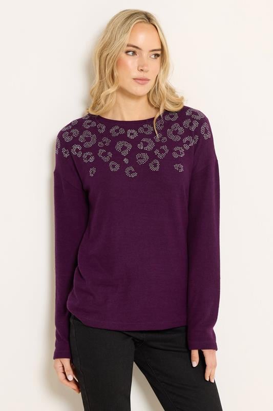 Tall  LTS Tall Purple Soft Touch Animal Embellished Jumper