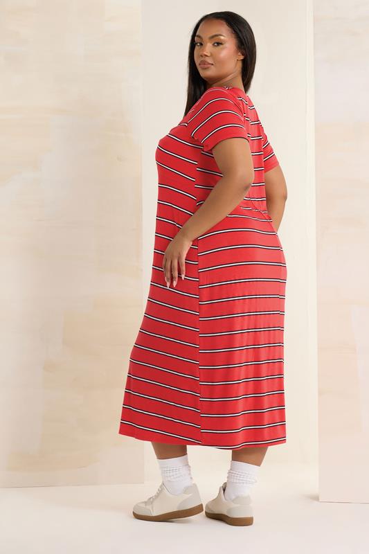 LIMITED COLLECTION Plus Size Red Stripe Twist Front Midi Dress | Yours Clothing 4