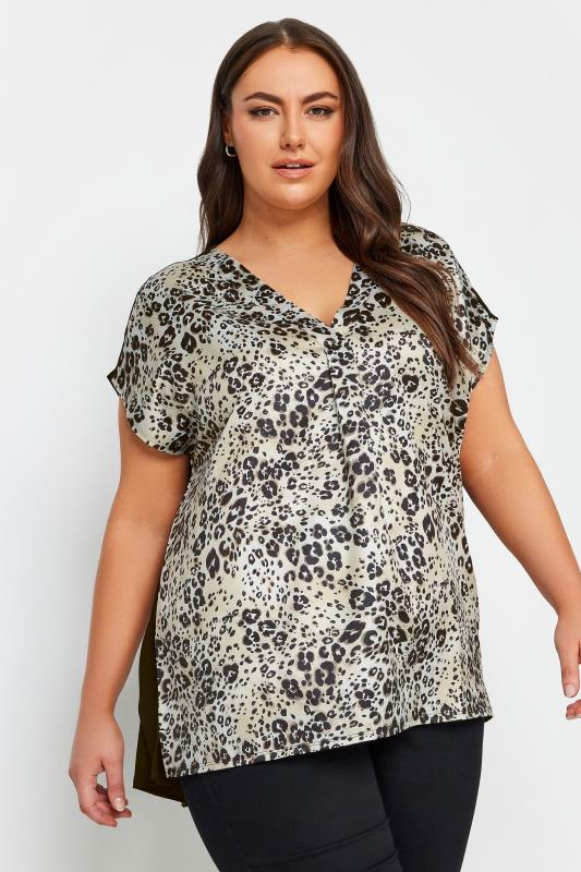 Plus Size  YOURS Curve Brown Leopard Print Front T-Shirt