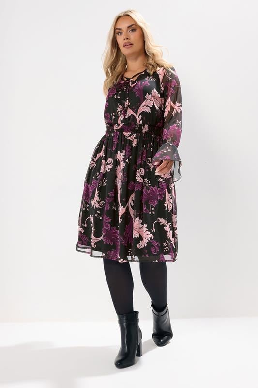 YOURS Plus Size Black Paisley Print Midi Dress | Yours Clothing 5