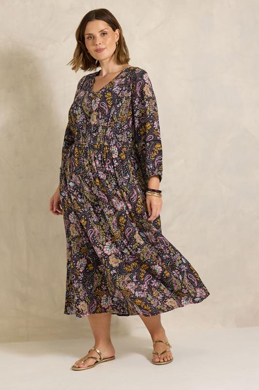  EVANS Curve Black Paisley Maxi Dress