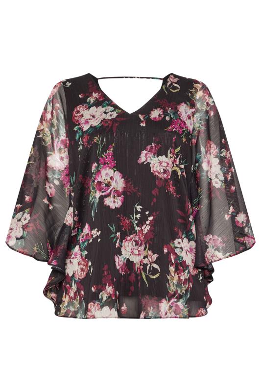 YOURS LONDON Plus Size Black Metallic Floral Print Cape Blouse | Yours Clothing 5