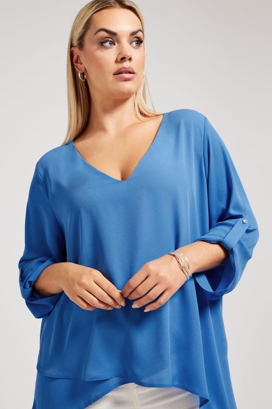 YOURS LONDON Plus Size Blue Asymmetric Hem Blouse | Yours Clothing 4