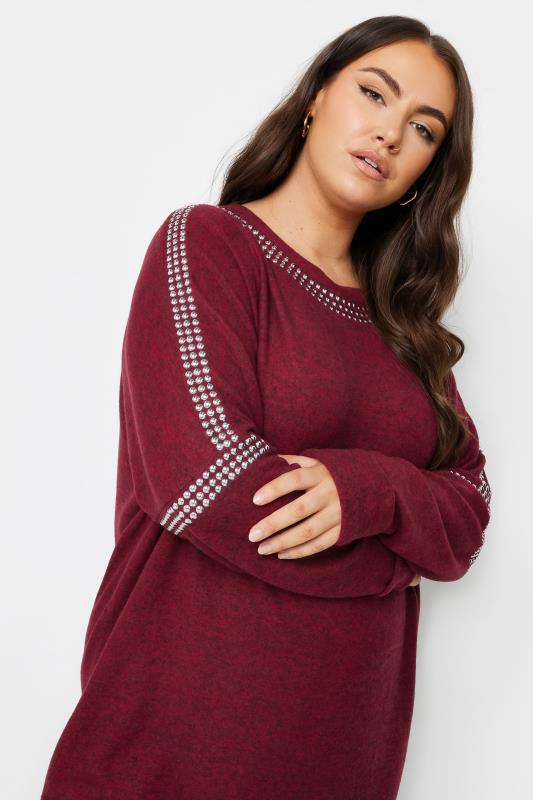 YOURS Plus Size Red Stud Sleeve Embellished Jumper | Yours Clothing 4