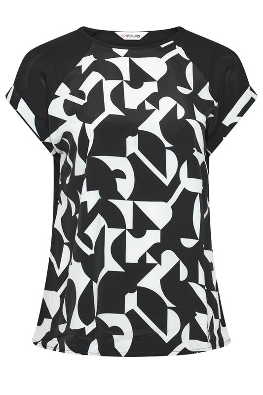 YOURS Curve Black Abstract Contrast Sleeve Top