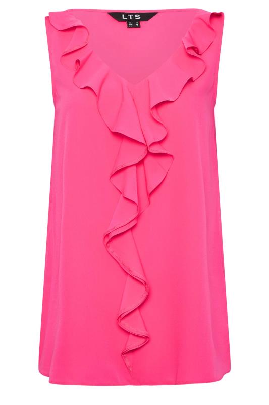 LTS Tall Hot Pink Ruffle Front Sleeveless Top | Long Tall Sally  6