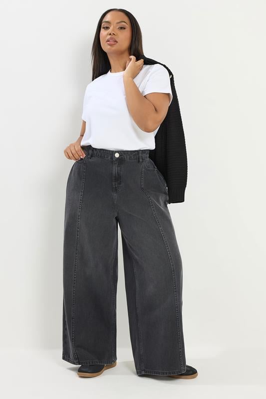 YOURS Plus Size Black Front Seam Wide Leg Jeans | Yours Clothing 1