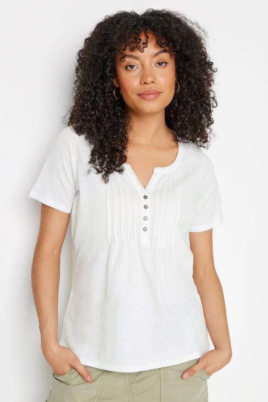  M&Co White Cotton Short Sleeve Henley Top