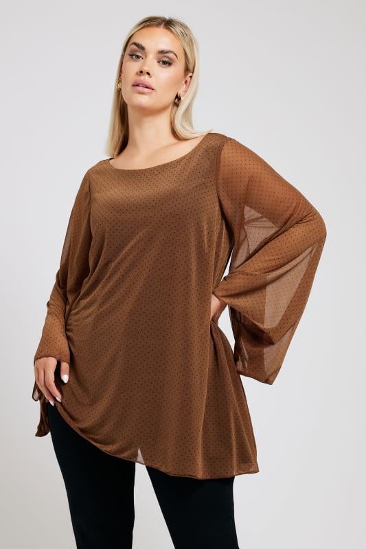 Plus Size  YOURS LONDON Curve Brown Long Sleeve Asymmetrical Blouse