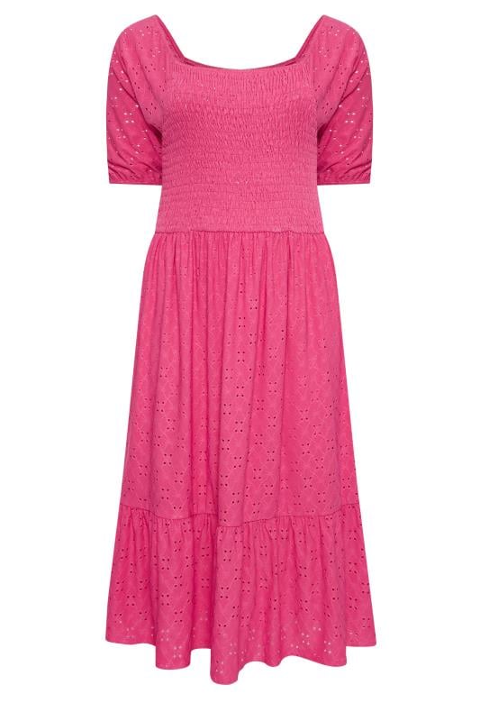 YOURS Plus Size Pink Shirred Broderie Anglaise Midaxi Dress | Yours Clothing 7