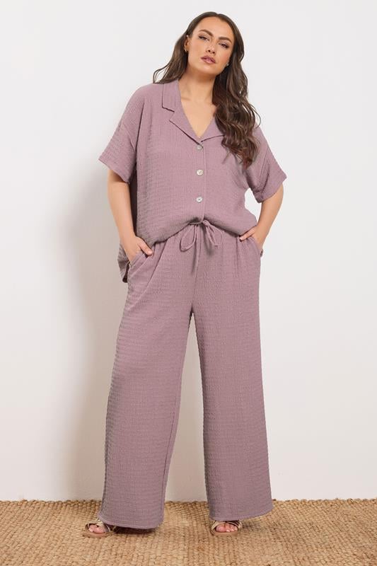  YOURS Curve Light Pink Textured Wide Leg Trousers