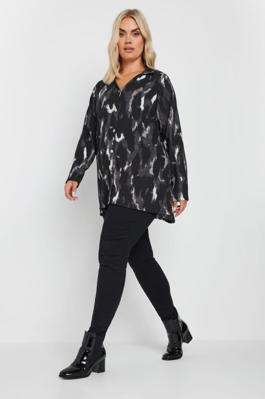 YOURS Plus Size Black Abstract Blur Print Textured Shirt | Yours Clothing  2