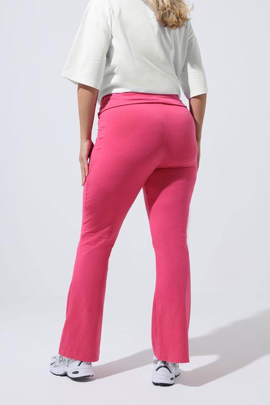 LIMITED COLLECTION Plus Size Hot Pink Fold Over Kick Flare Leggings | Yours Clothing 2