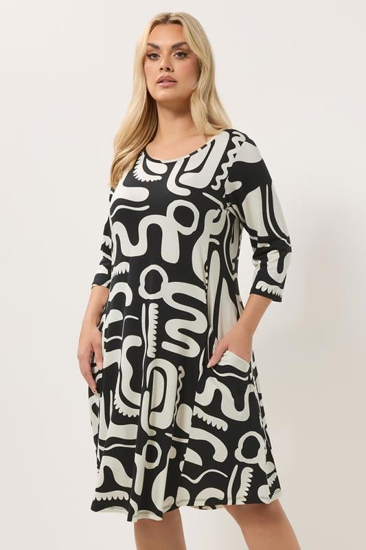  YOURS Curve Black Abstract Geometric Tunic Dress