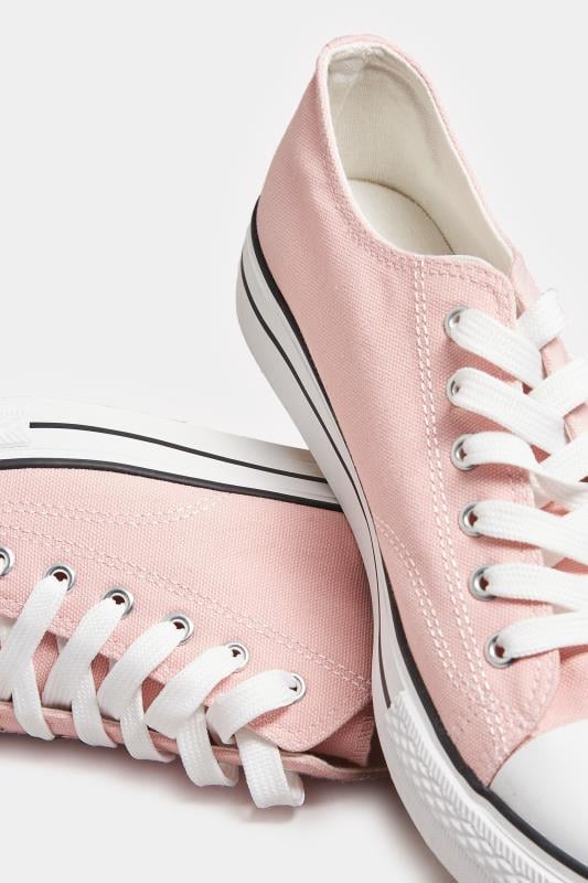Light Pink Canvas Platform Sole Low Trainers In Wide E Fit | Yours Clothing  5