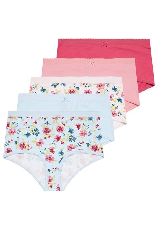  YOURSET 5 PACK Curve Blue & Pink Floral Full Briefs