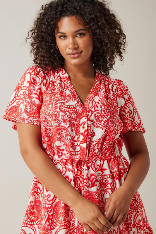 EVANS Plus Size Red Paisley Print Midi Shirt Dress | Evans 4