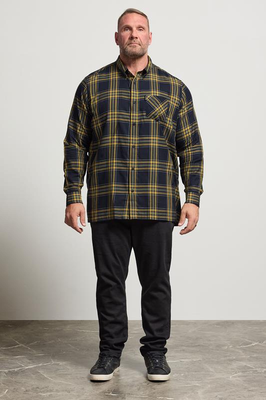 BEN SHERMAN Big & Tall Navy Blue & Yellow Check Shirt | BadRhino 1