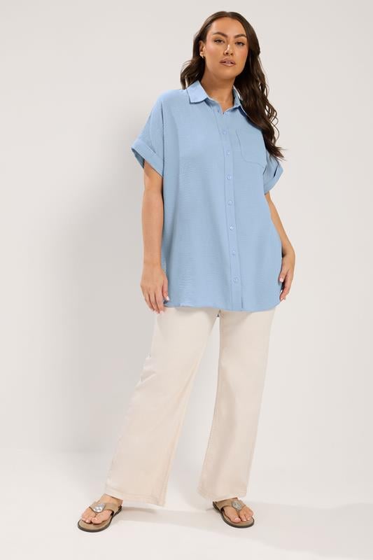 YOURS Plus Size Light Blue Grown On Sleeve Shirt | Yours Clothing 1
