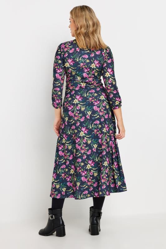 M&Co Navy Blue Floral Print Belted Wrap Midi Dress | M&Co 3