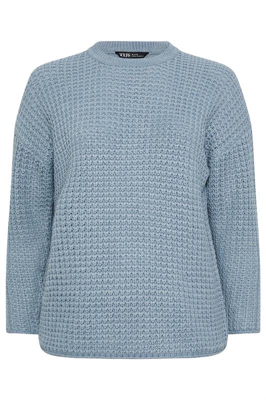 YOURS Plus Size Light Blue Waffle Knit Jumper | Yours Clothing 5
