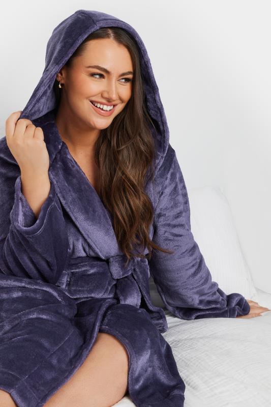 YOURS Plus Size Purple Hooded Dressing Gown | Yours Clothing 4