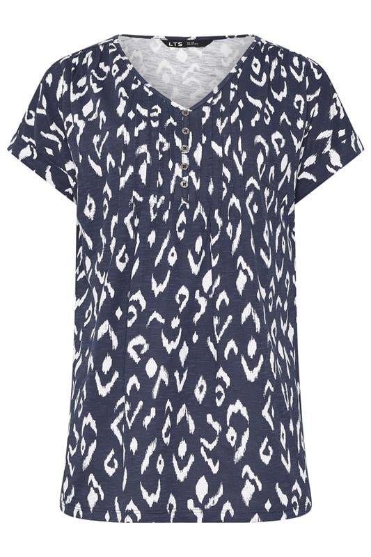 LTS Tall 2 PACK Navy Blue & White Abstract Cotton Henley Tops | Long Tall Sally 8