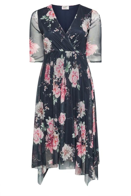 YOURS LONDON Plus Size Black Floral Print Wrap Midi Dress | Yours Clothing 5