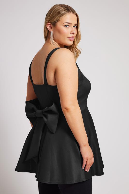 YOURS LONDON Plus Size Black Bow Back Peplum Top | Yours Clothing 1