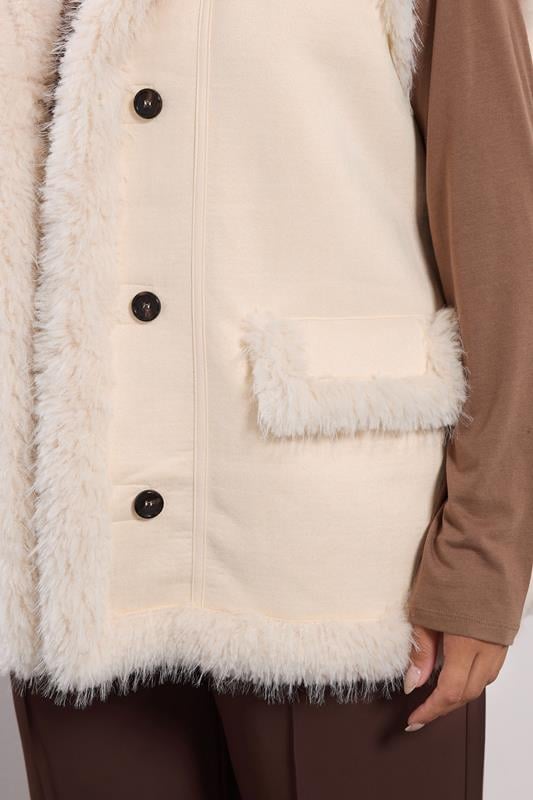 YOURS Plus Size Ivory White Shaggy Faux Fur Gilet | Yours Clothing 5