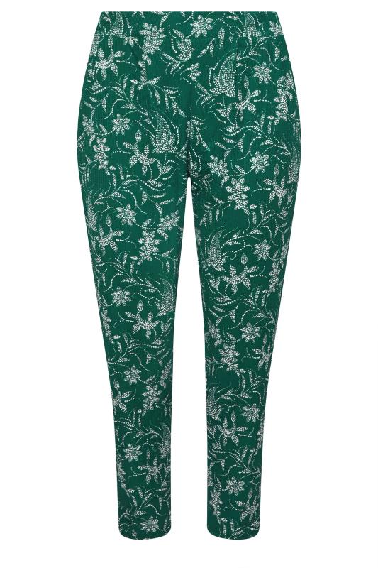 YOURS Plus Size Green Leaf Print Double Pleat Trousers | Yours Clothing  5