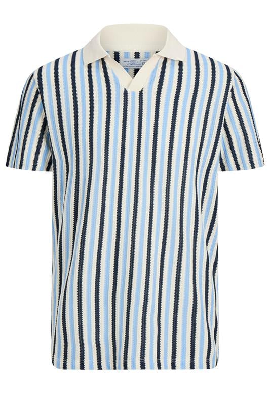 JACK & JONES Big & Tall Sea Pearl Blue Split Neck Polo Shirt | BadRhino 1