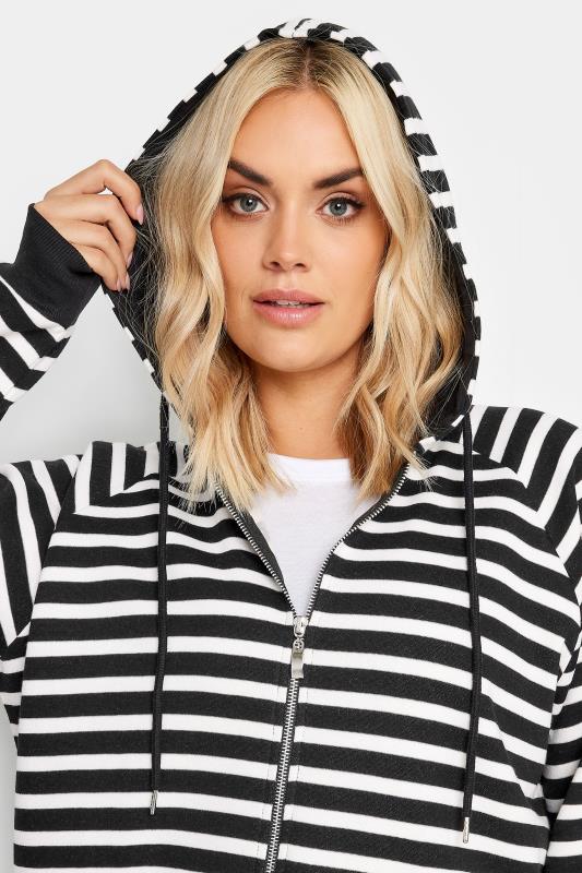 YOURS Plus Size Black & White Striped Zip Through Hoodie 4