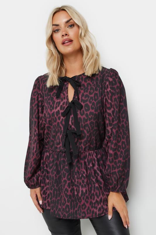 LIMITED COLLECTION Plus Size Burgundy Red Leopard Print Tie Front Top | Yours Clothing  1