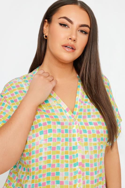 YOURS Plus Size Green Square Print Button Through Shirt | Yours Clothing 4