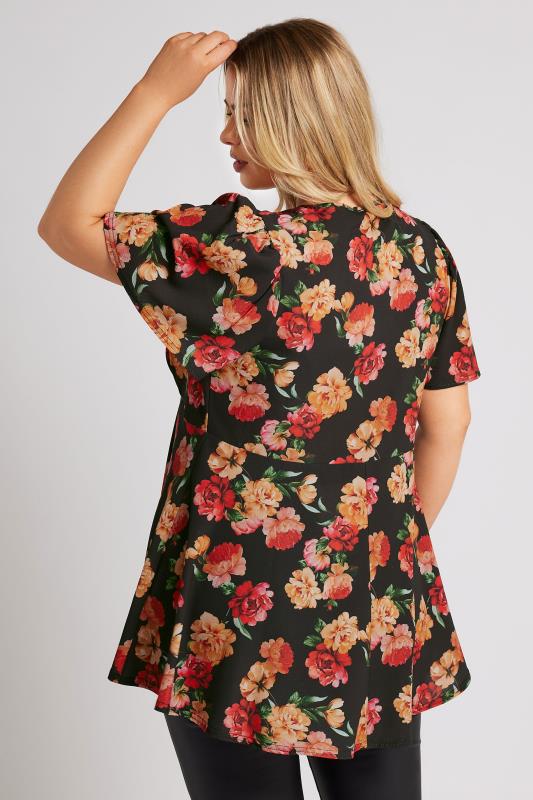 YOURS LONDON Plus Size Black Floral Print Angel Sleeve Blouse | Yours Clothing 4