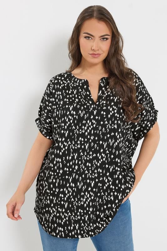  YOURS Curve Black Abstract Markings Notch Neck Top