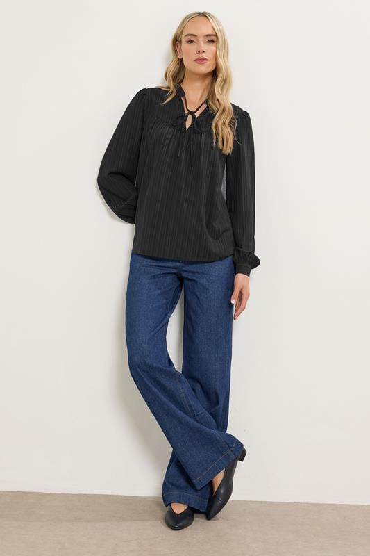 Tall  LTS Tall Black Textured Tie Neck Blouse