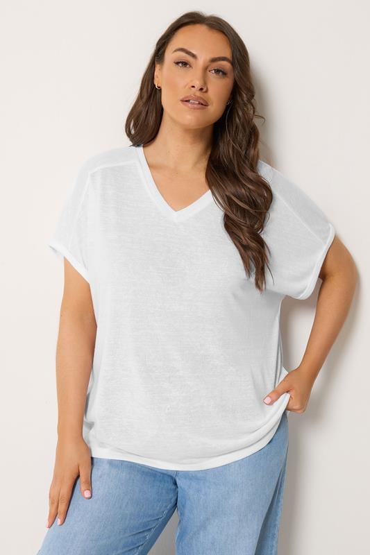 YOURS Curve White Premium Linen Look T-Shirt