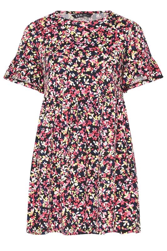 YOURS Plus Size Black Frill Sleeve Floral Dress | Yours Clothing 5