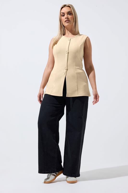 LIMITED COLLECTION Plus Size Natural Brown Seam Detail Waistcoat | Yours Clothing 1