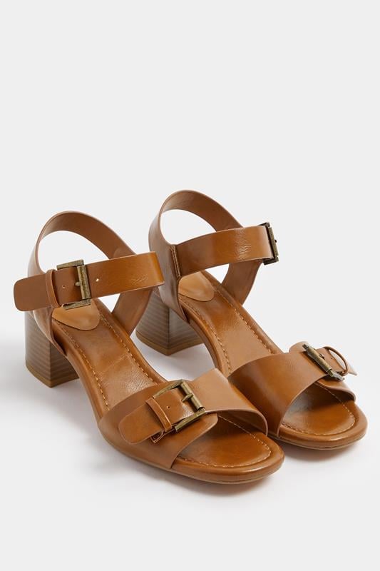  LTS Brown Buckle Block Heel In Standard Fit