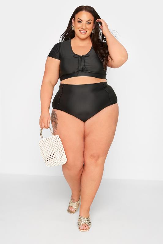 Plus Size Black Super High Waisted Tummy Control Bikini Briefs | Yours Clothing 3