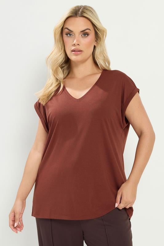  YOURS Curve Rust Orange V-Neck Basic T-Shirt