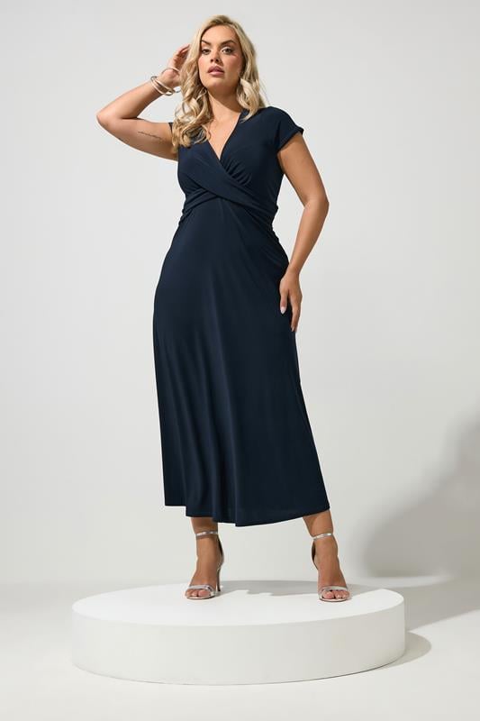  YOURS LONDON Curve Navy Blue Twist Front Dress