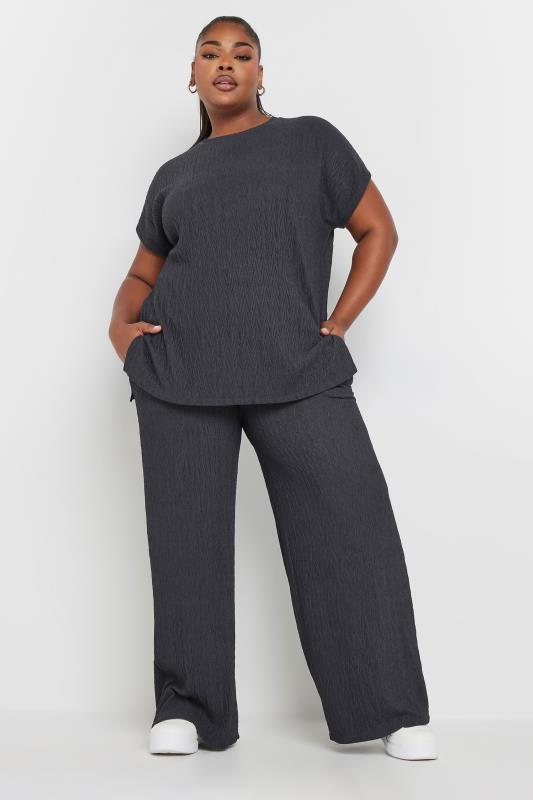 YOURS Plus Size Charcoal Grey Crinkle Plisse T-Shirt | Yours Clothing  3