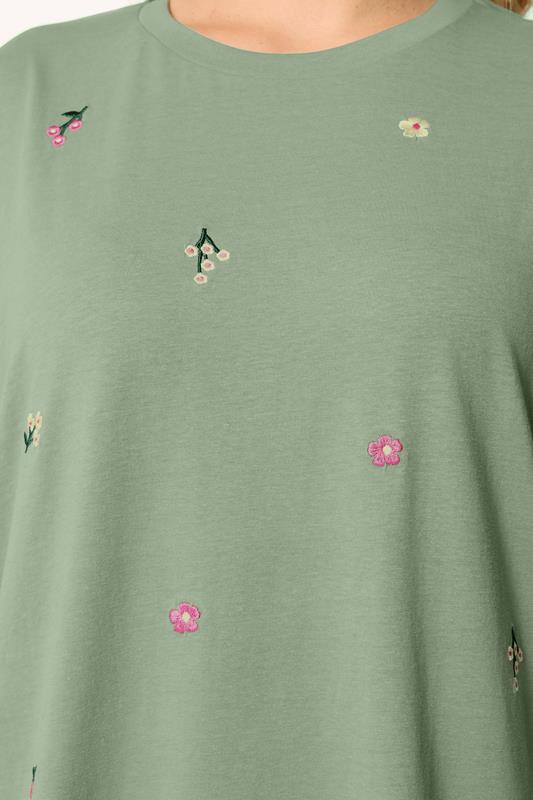 YOURS Plus Size Green Embroidered Flower T-Shirt | Yours Clothing 4