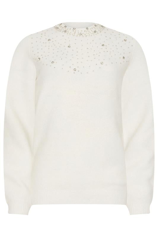 LTS Tall White Embellished Neck Jumper | Long Tall Sally 6